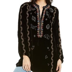 Johnny Was Biya NWT Lyra Silk-blend Blouse In Black